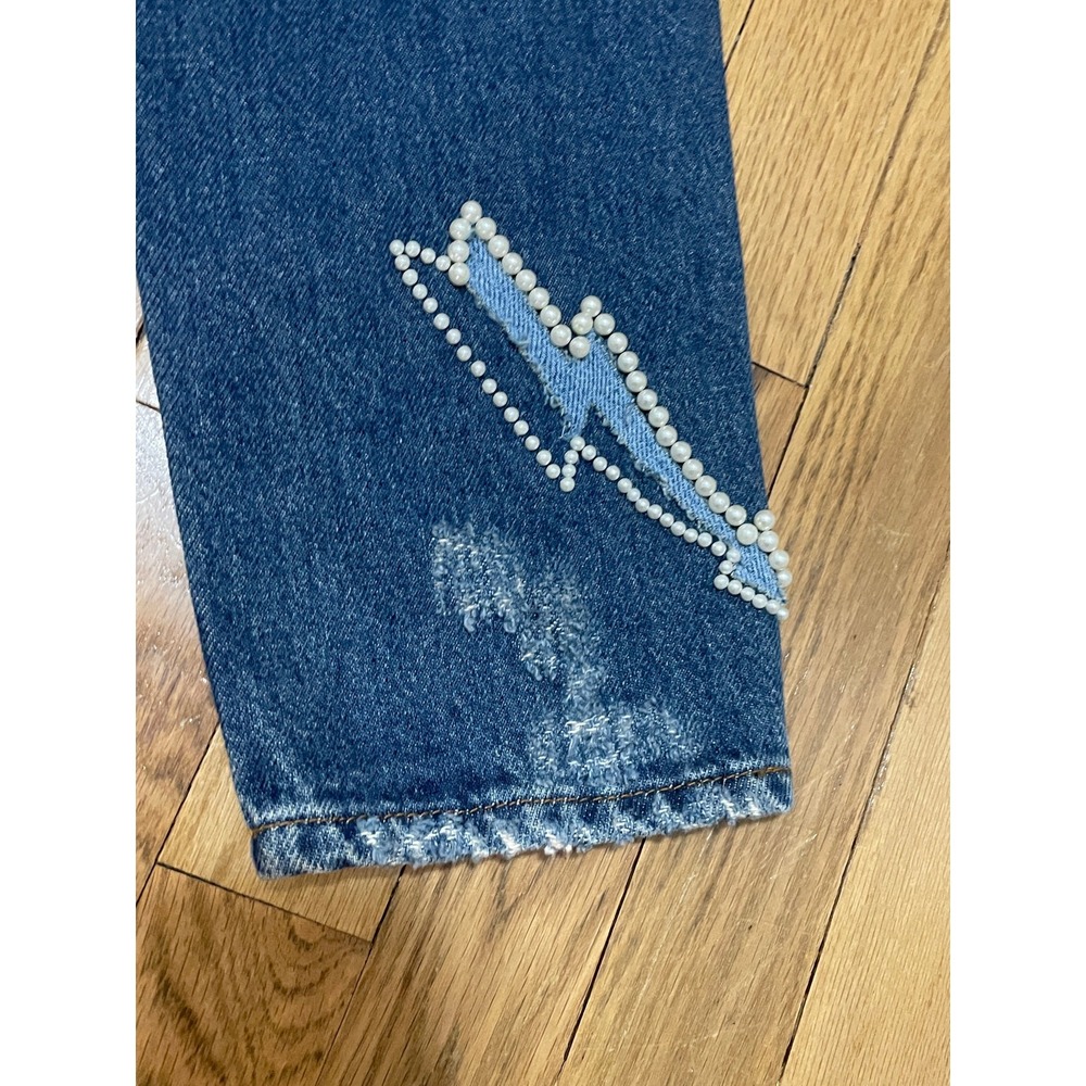 Sandro High-waist jeans lightning inserts faux pearl details Vintage Blue, Sz 4‎ - Picture 8 of 8